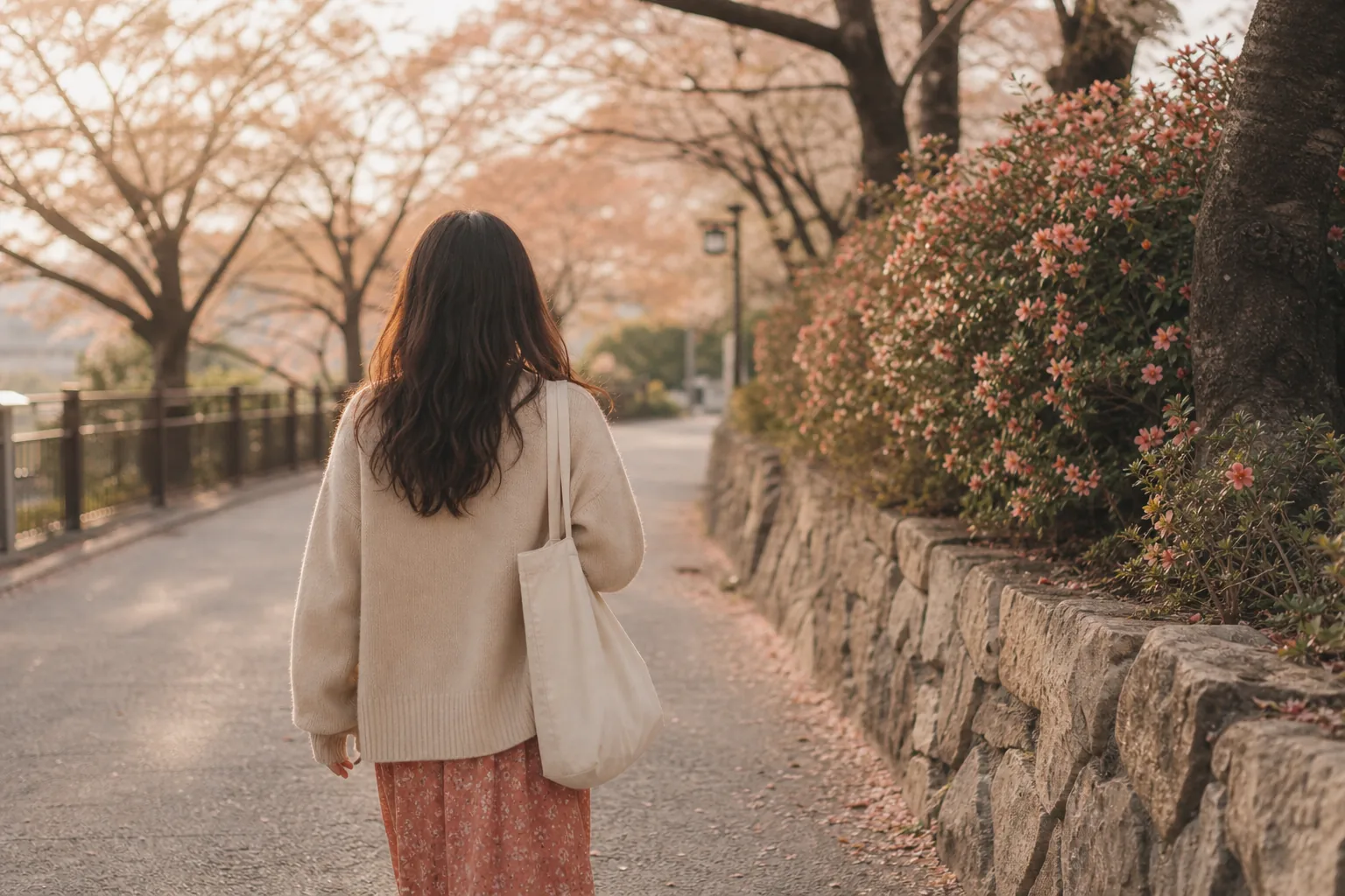 급성 방광염 재발 예방을 위한 규칙적 생활을 상징하는 산책하는 여성의 뒷모습 실루엣 이미지