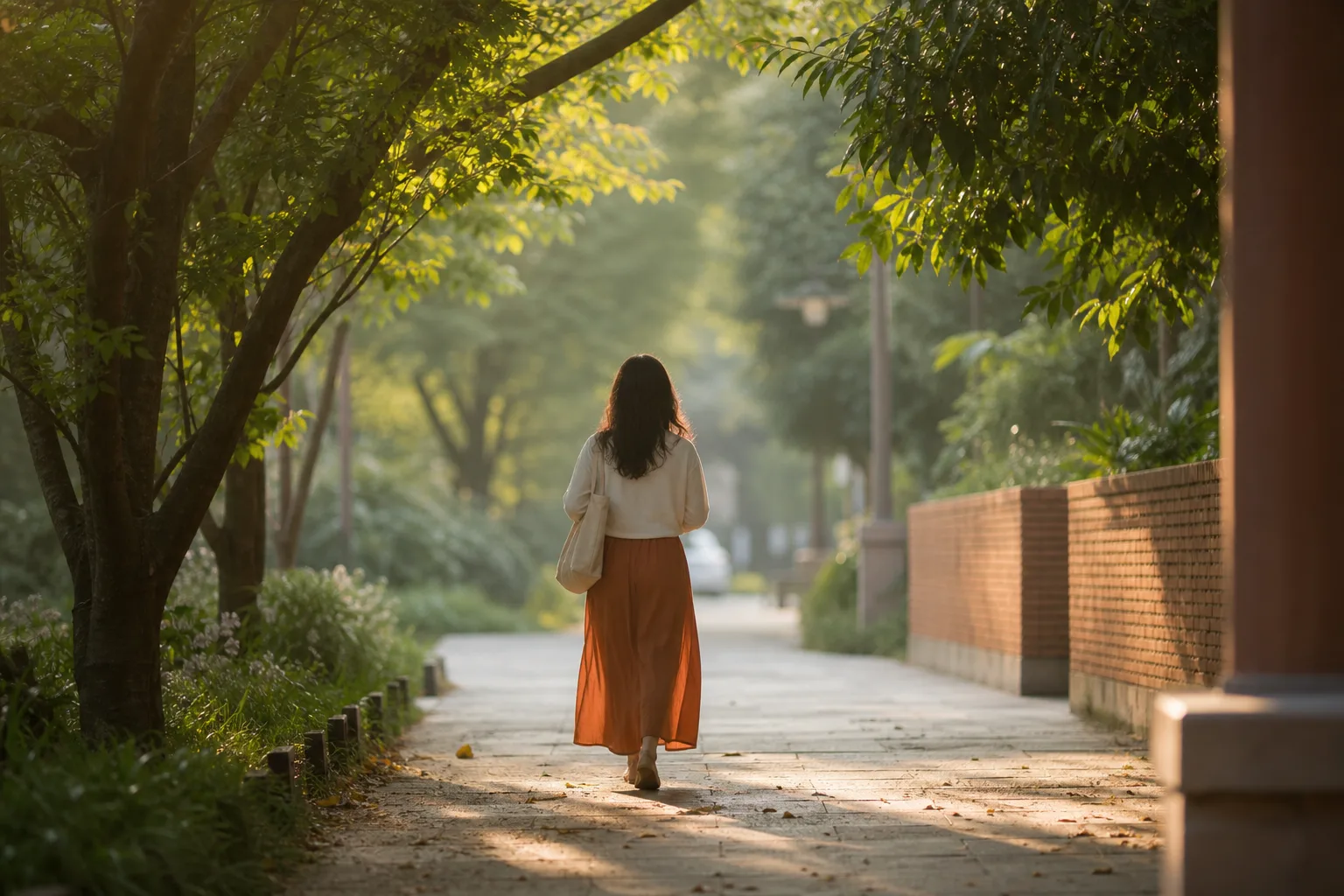 임신을 준비하며 규칙적인 생활과 컨디션 관리를 이어가는 모습을 상징하는 아침 산책길 이미지